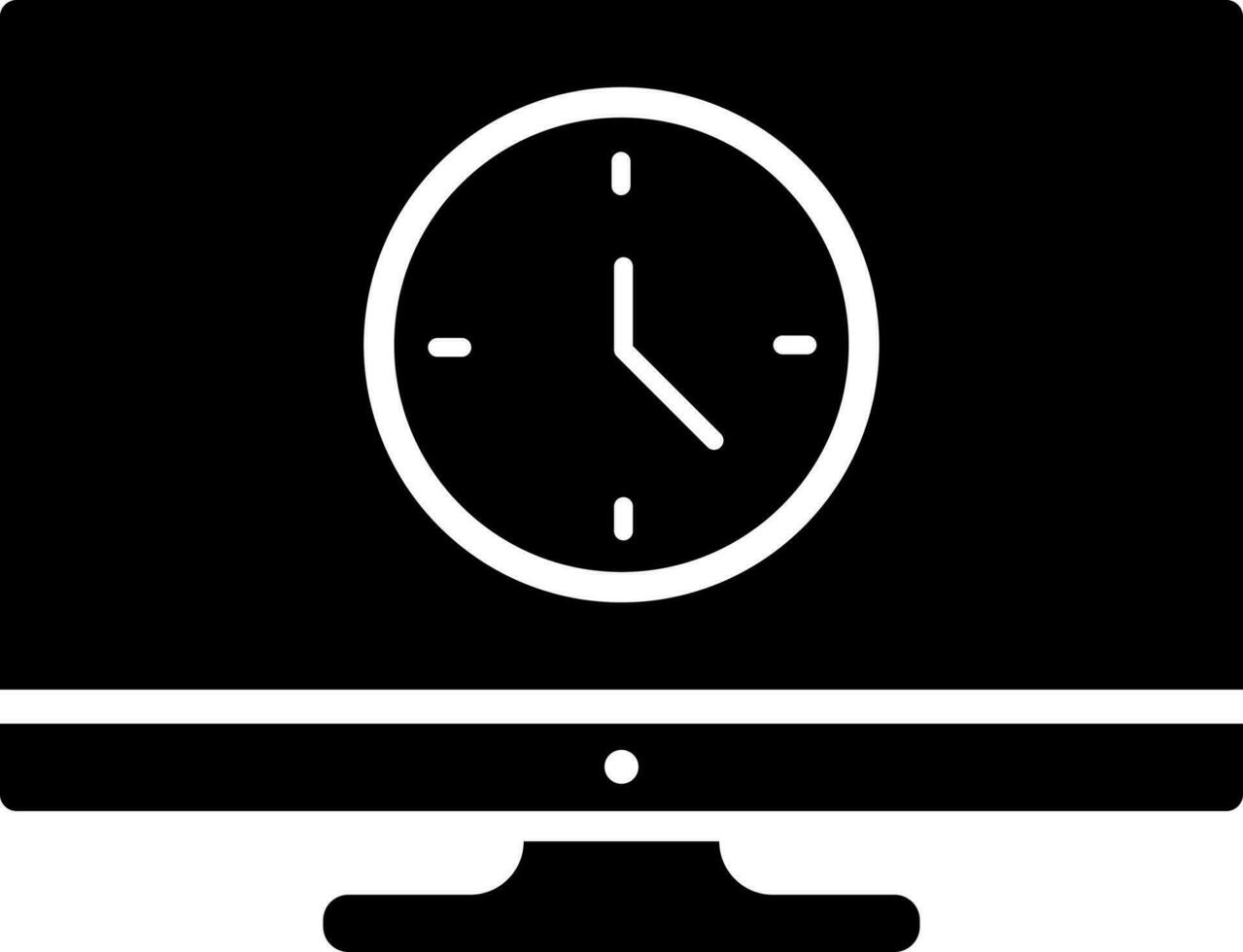 Black and White monitor time icon in flat style. vector