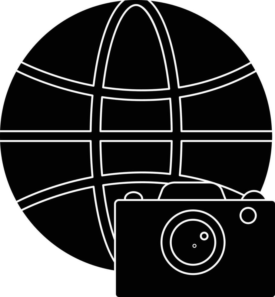 Black and White globe and photo camera. vector