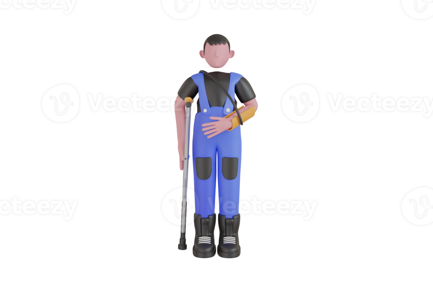 A uniformed worker with injuries to his foot and hand, bravely