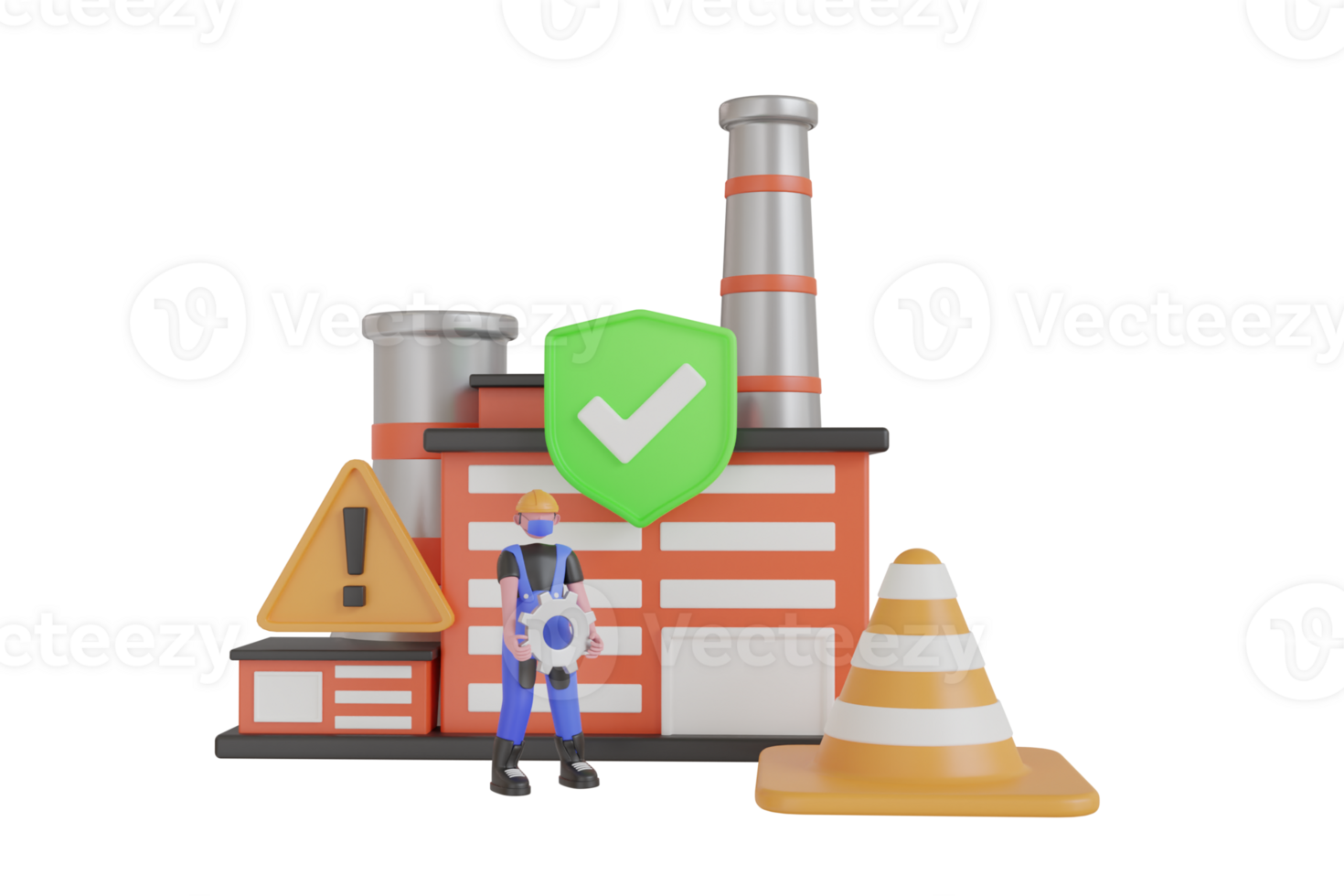 Safety in factory Concept. Practical Aspects of Environmental Protection and Safety at Work, Health Safety Environment. 3d illustration png