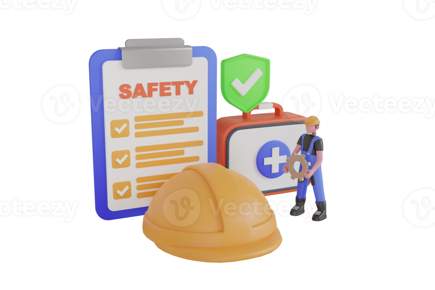 An operation staff is using the safety checklist sheet to verify hazard before work. Before Start Work Checklist, Safety and Health Concept. 3d illustration png