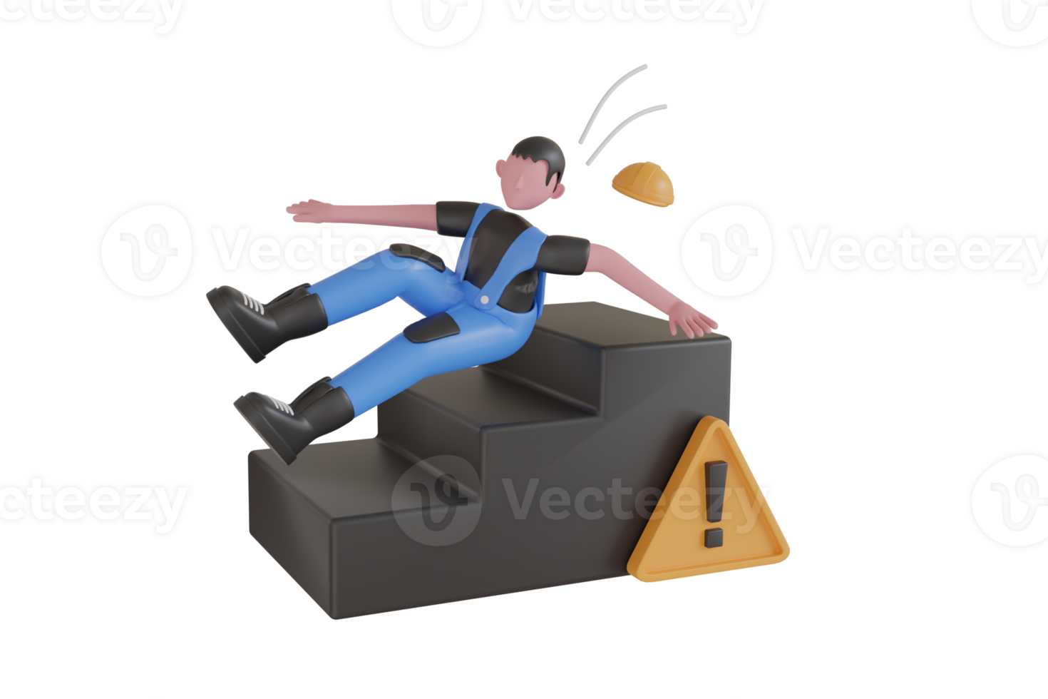 3D Illustration of accident at work.  Falling down the stairs. work accident 3d illustration png