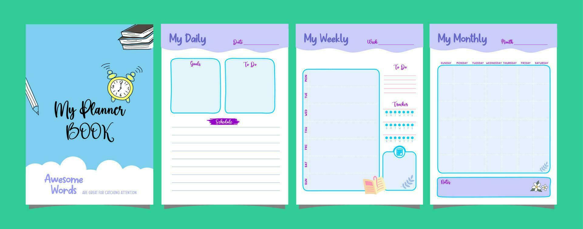 Daily planner book design template vector