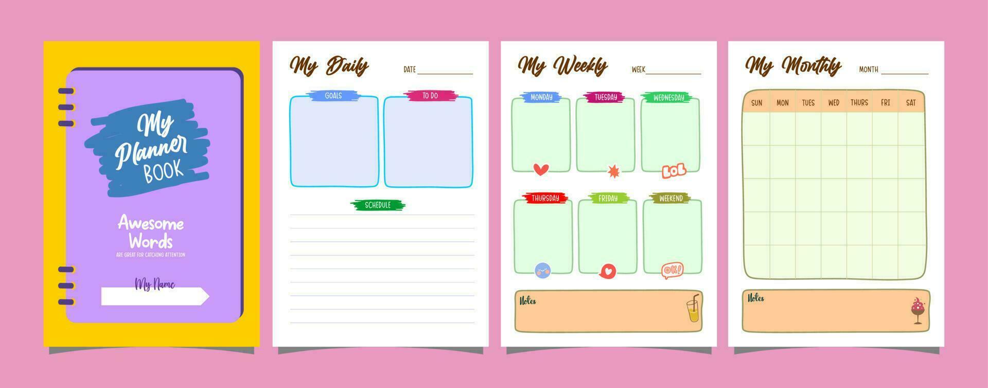 Daily planner book design template vector