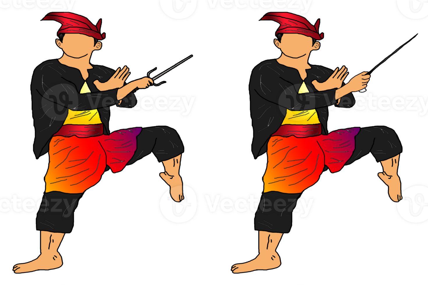 icon warriors doing dance combating stand one leg and hold weapon png