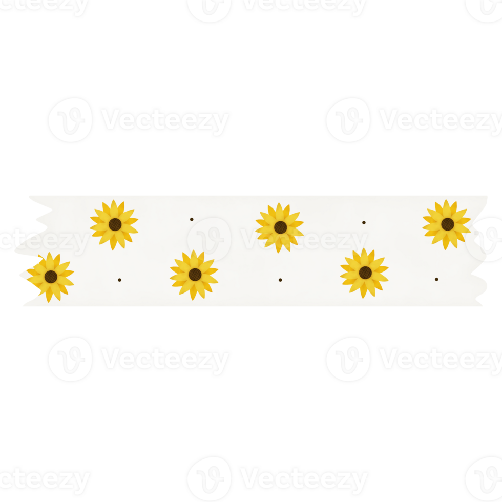 White Washi Tape with Sunflower Pattern png