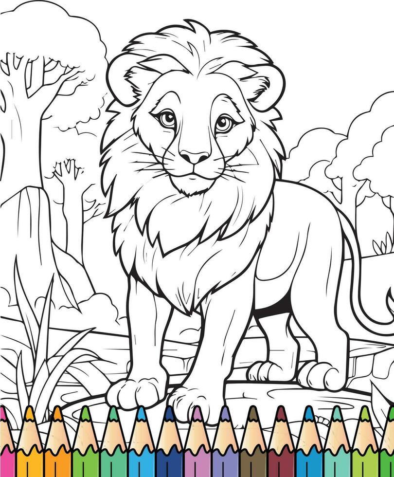 lion standing on a rock with colored pencils a lion stands on a rock with colored lion on a rock vector