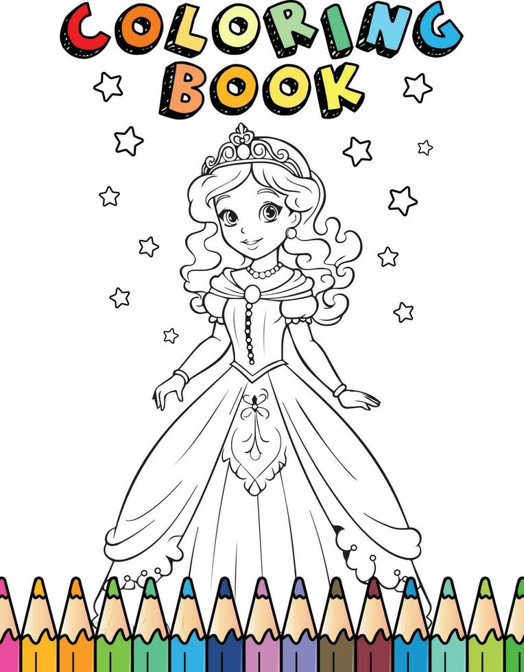 colorante libro para princesas es mostrado con el palabras princesa en el parte superior vector