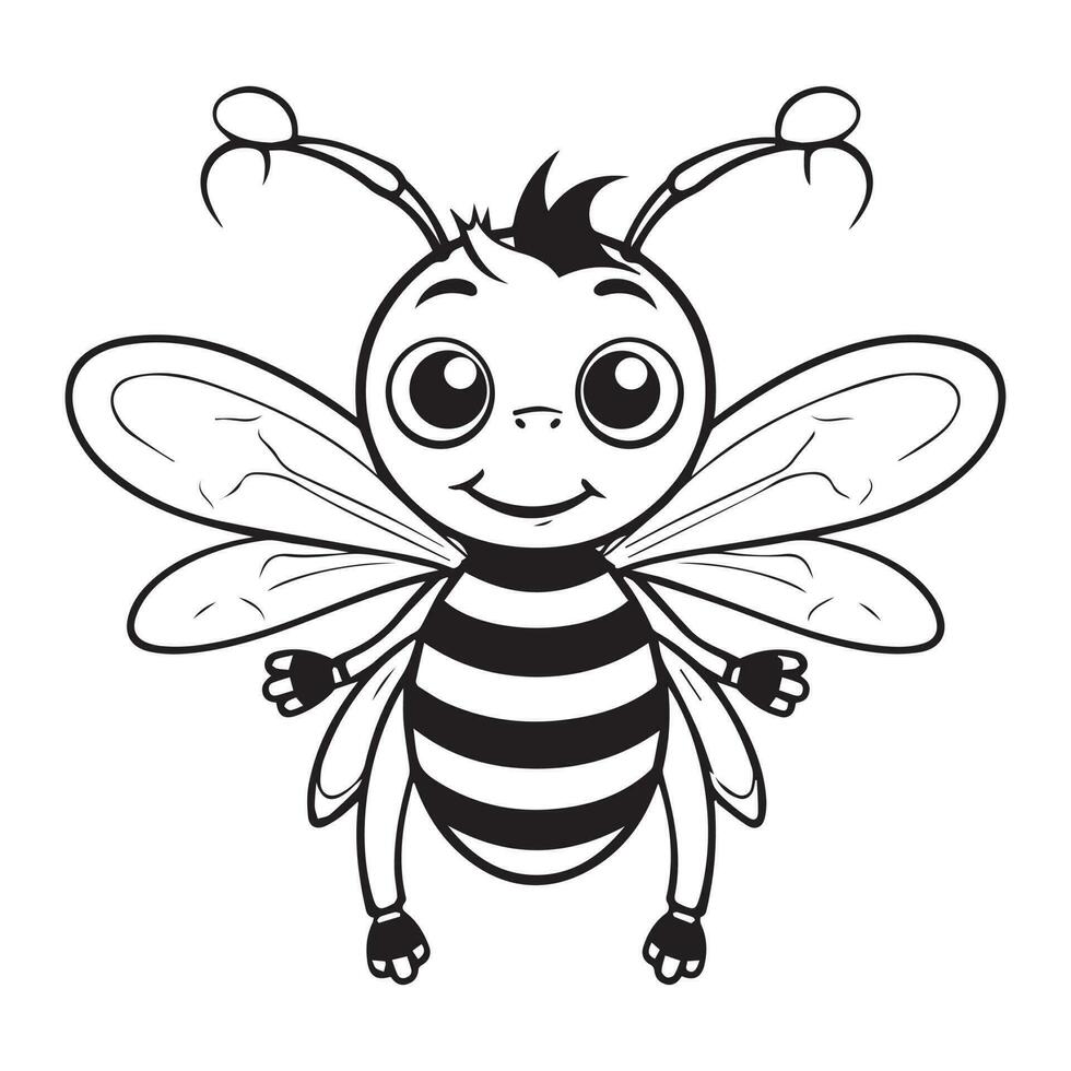 Black and white drawing of a bee vector