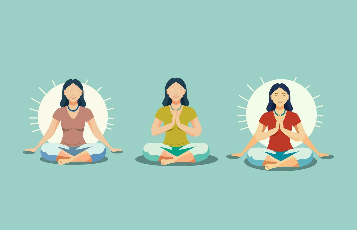 set girl meditates sun goddess gentle meditation enlightenment vector