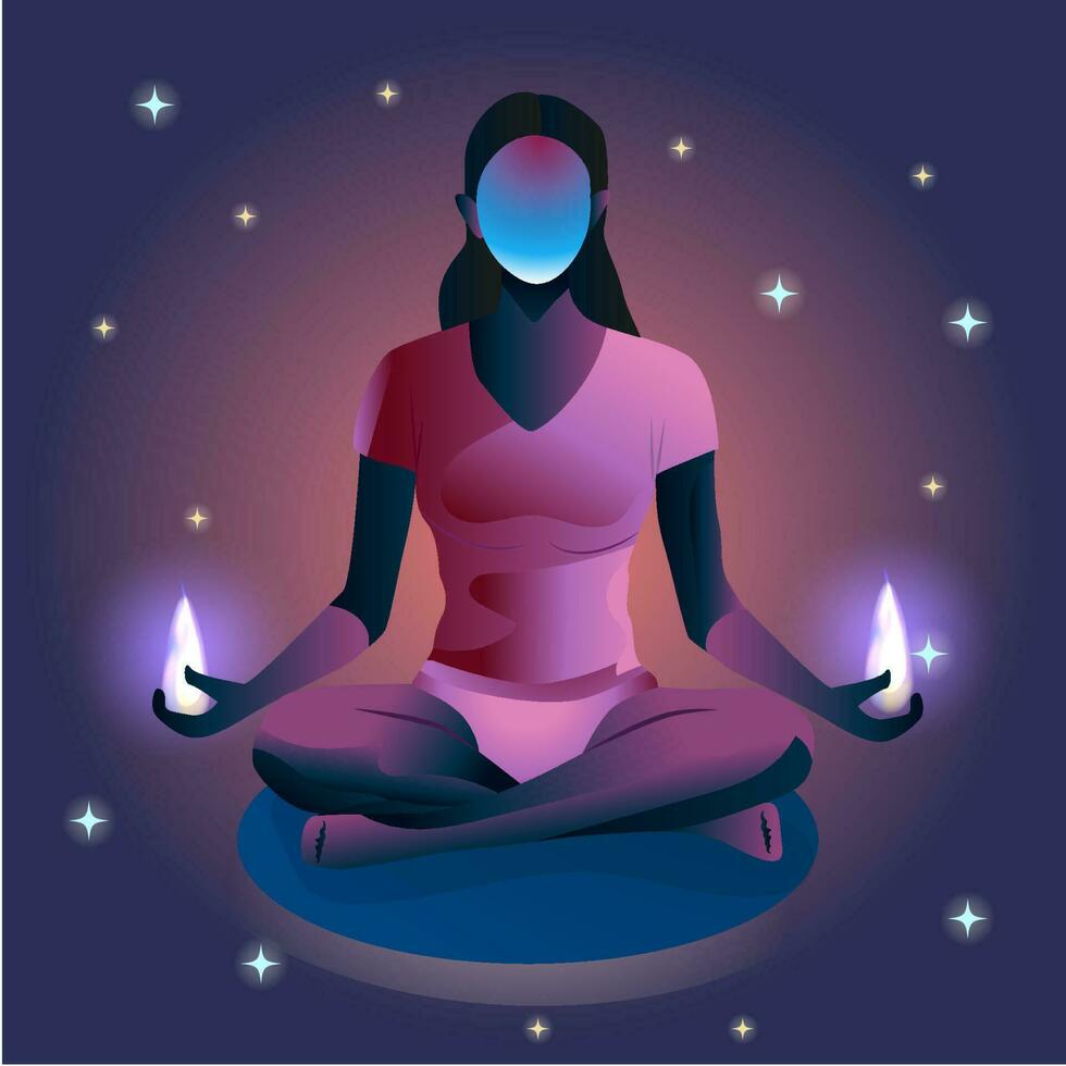 niña diosa esencia de meditación y iluminación niña meditación extraterrestre iluminación iluminación en espacio galaxia estrellas vector