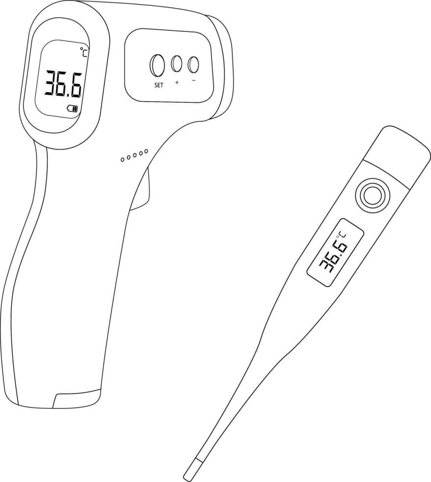 thermometer of different kinds linear vector drawing electronic medicine inventory
