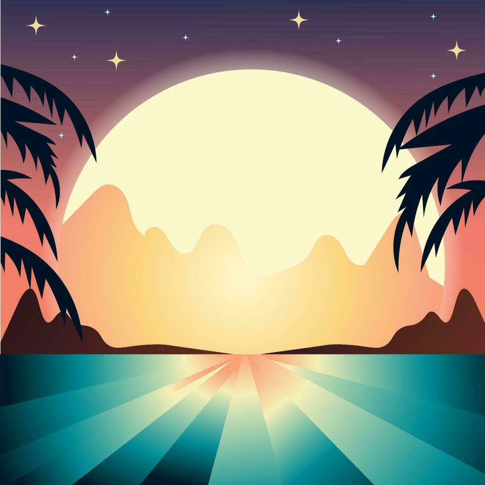 landscape on another planet sun order sunrise mountains landscape palm trees vector