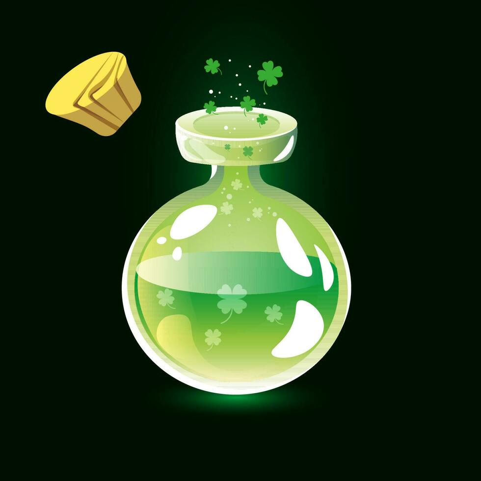 green good luck potion with clover as for patrick's day cork vector