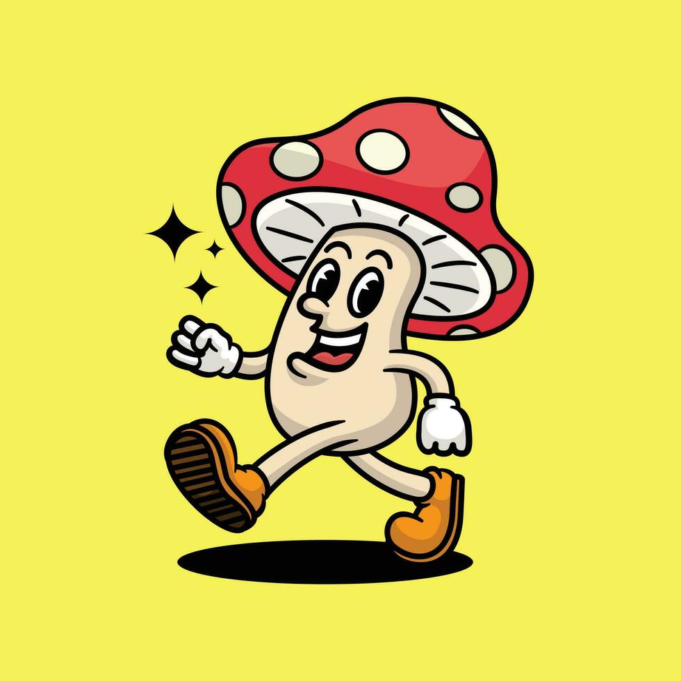 mushroom mascot retro cartoon character vector