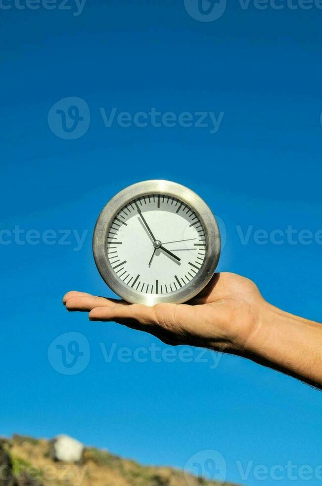 Hand holding a clock photo