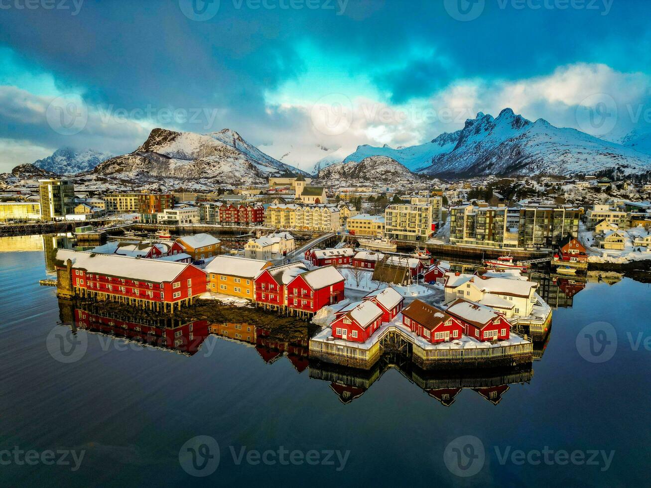 Lofoten rorbuer in sun light photo