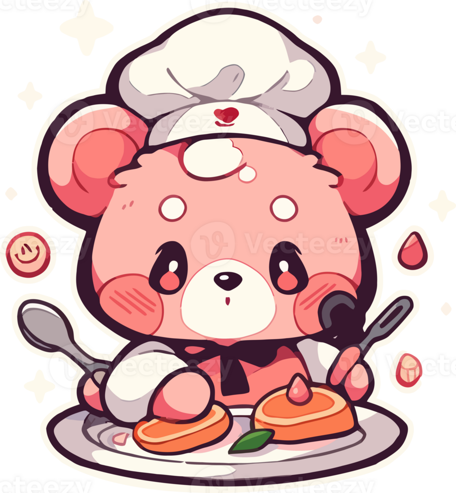 A cute cartoon character of a cute bear chef holding pancakes png