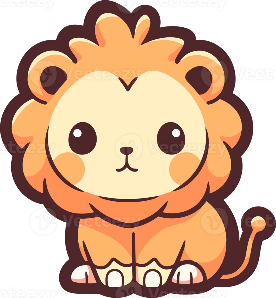 Cute cartoon lion with a crown on its head png