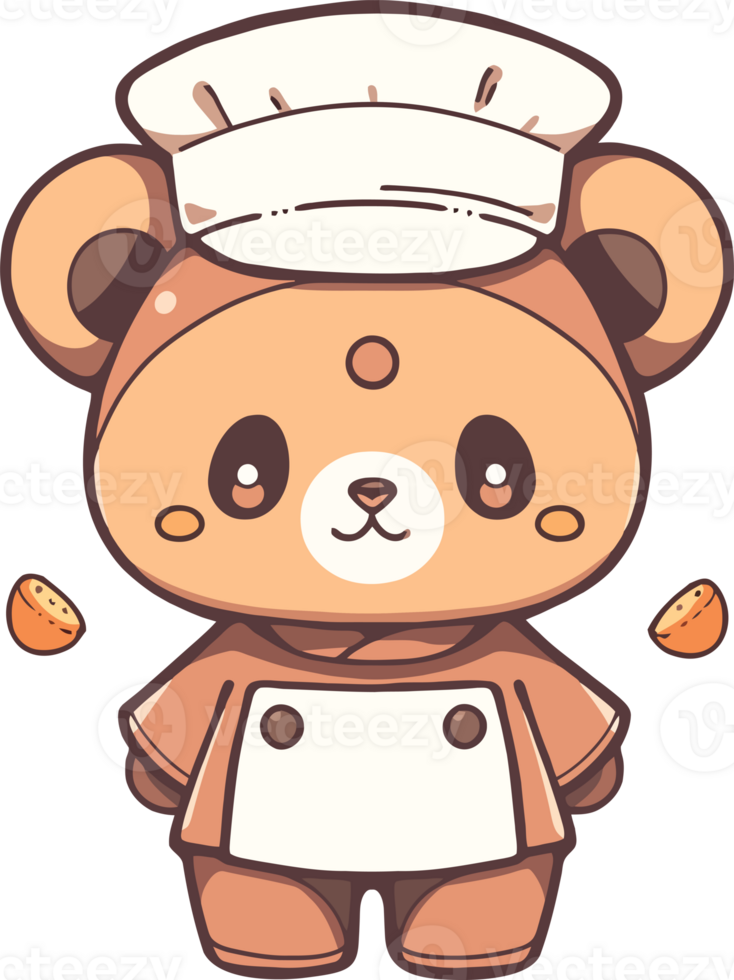Cute cartoon bear character wearing a chef hat png