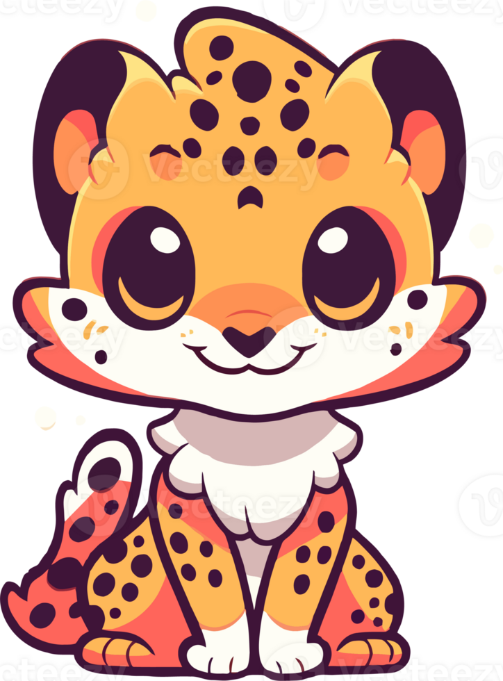 Cute cartoon illustration of a leopard with eyes and a smile png