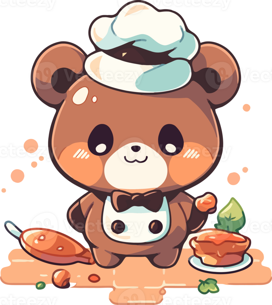 Cute cartoon bear with a chef hat png