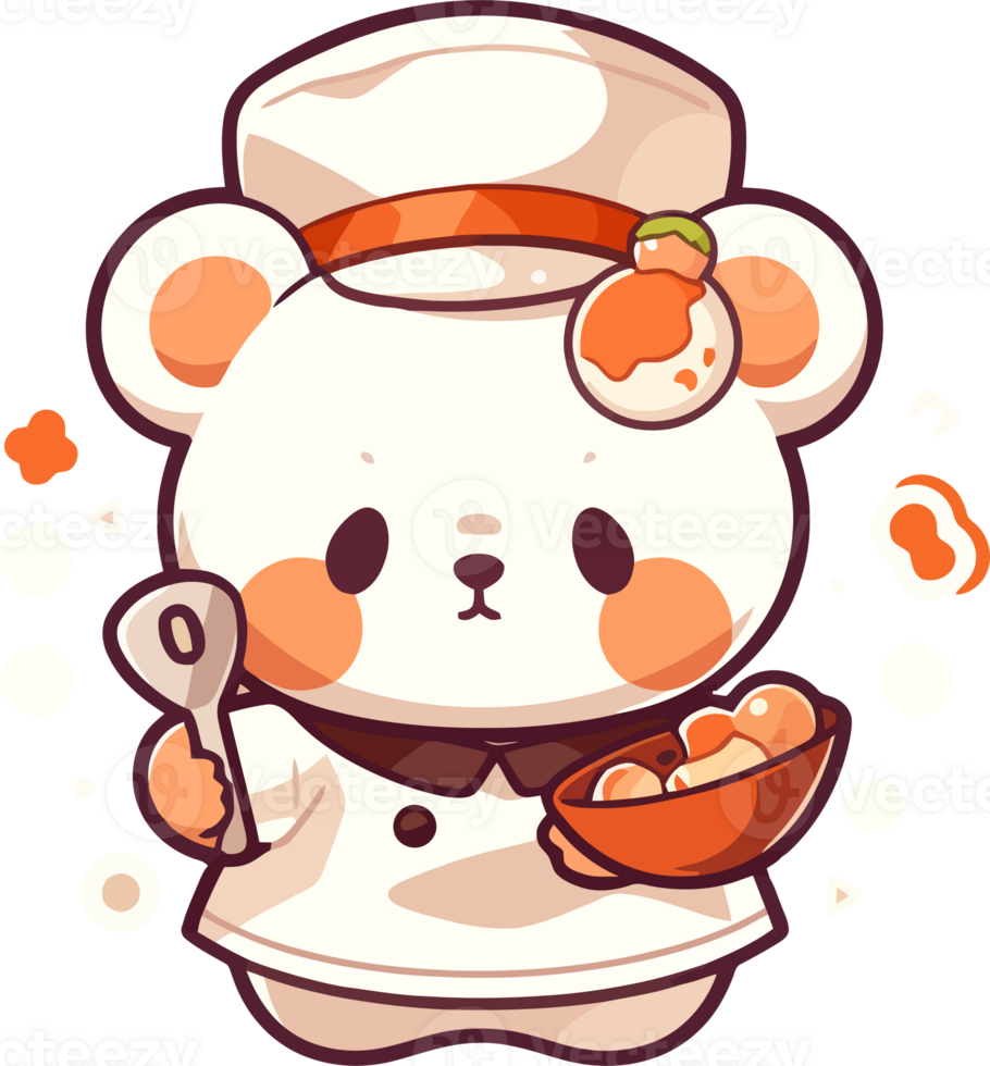 A cute cartoon bear with a chef hat and a plate of food png