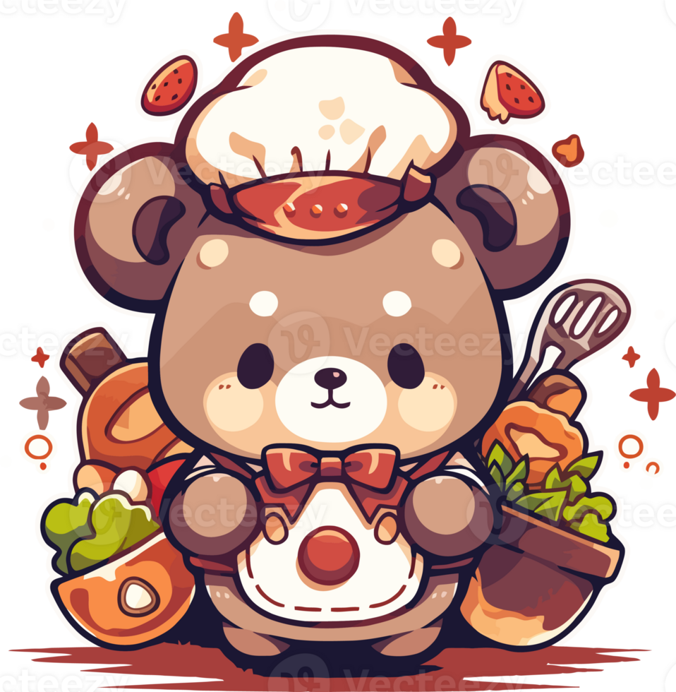 A cartoon bear with a chef hat and a plate of pancakes png
