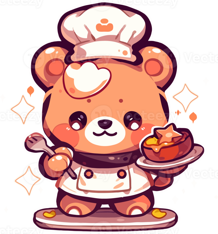 A cartoon bear is holding a plate of food png