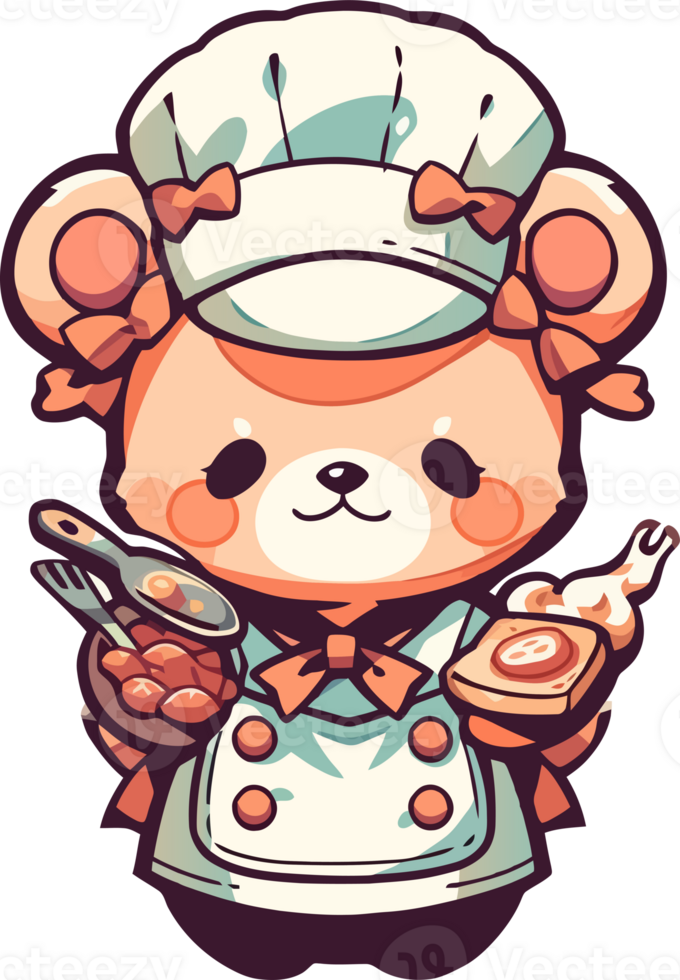 A cute cartoon mouse with a chef hat and a spatula png