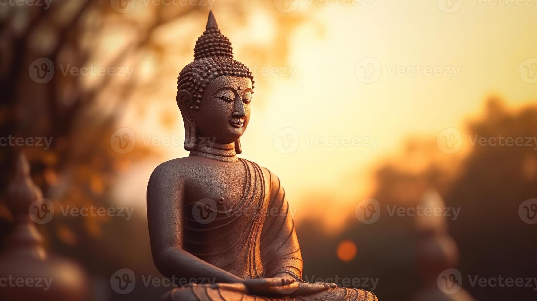 Buddha statue on sunset background. photo
