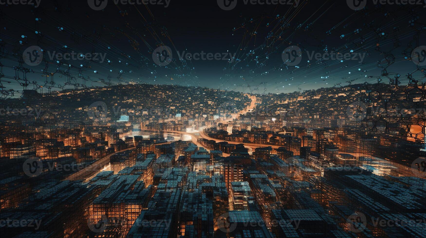 3d rendering abstract digital technology background. Network connection structure. Digital data visualization. photo