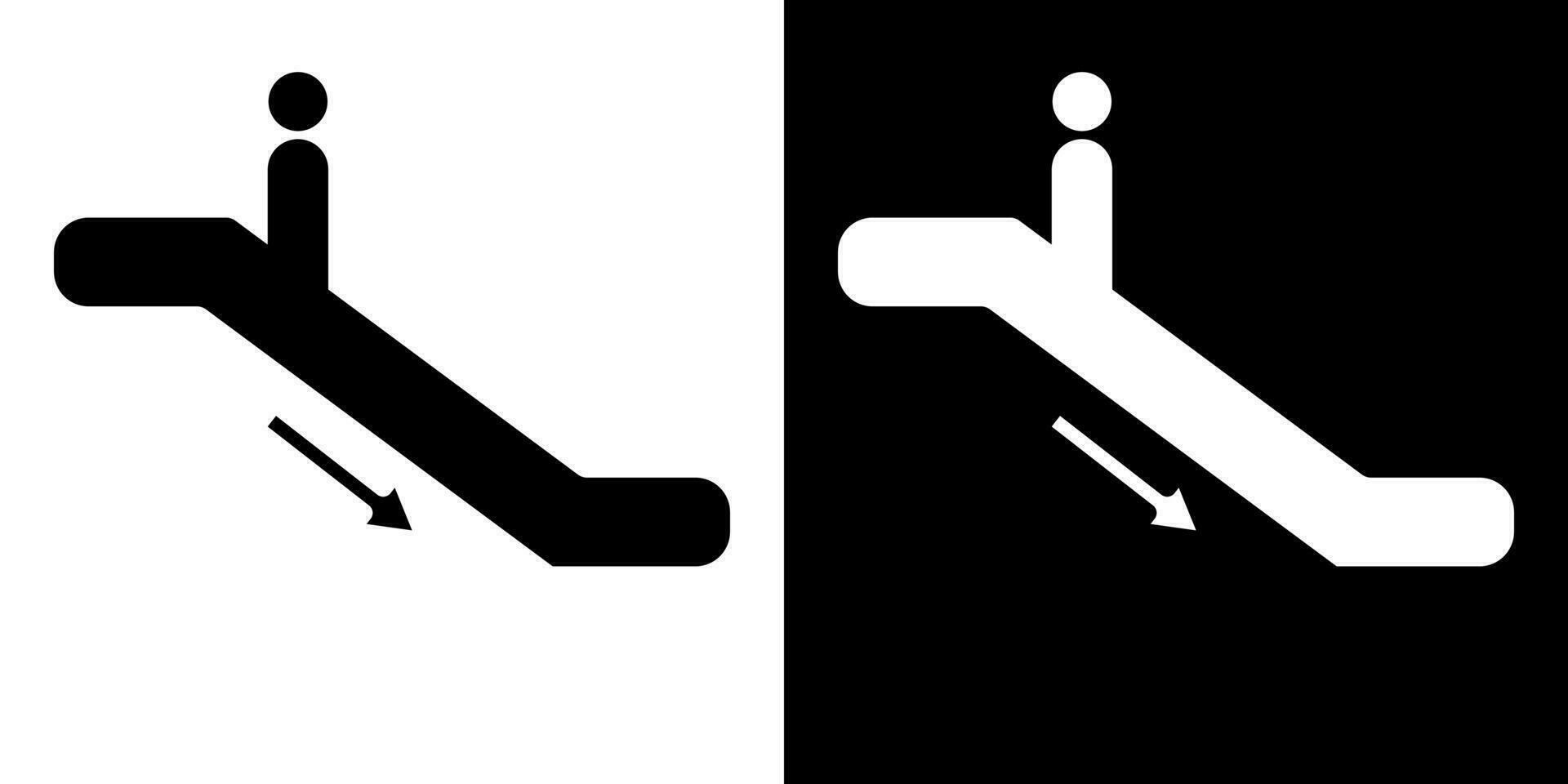 Symbol sign. Escalator going down pictogram. Down escalator sign, with black and white background vector