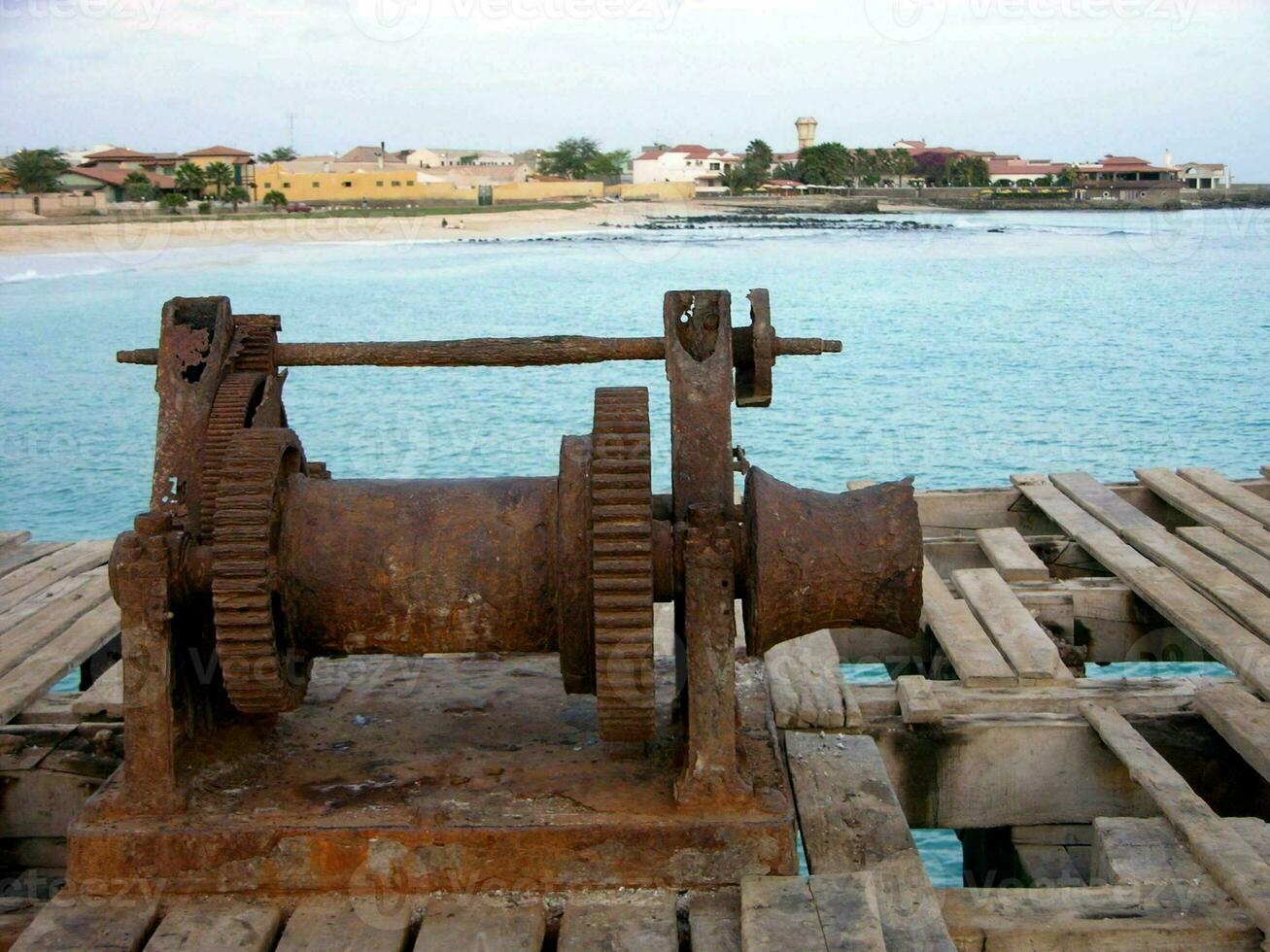 Metal structure by the harbor photo