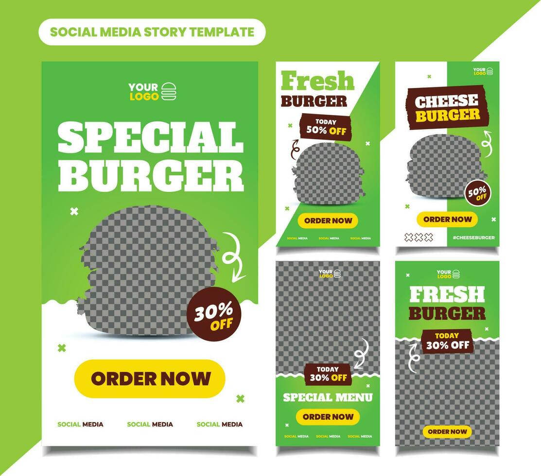 Burger food restaurant social media post or story template collection for flyer, banner, and poster vector