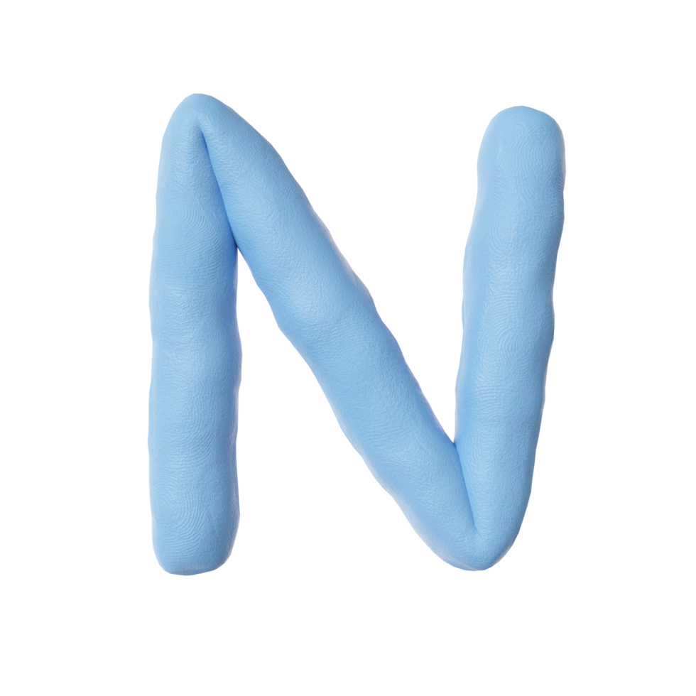 3d azul arcilla alfabeto letra norte png