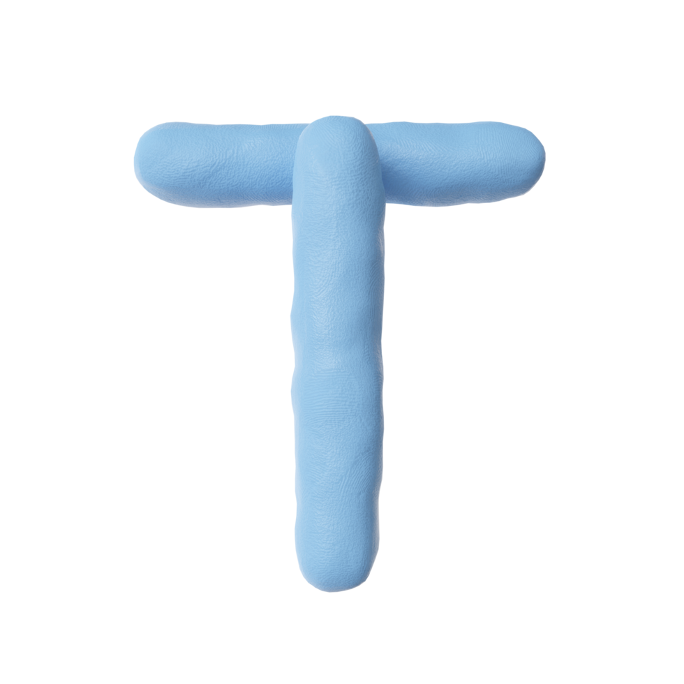 3d Blue clay alphabet letter t png