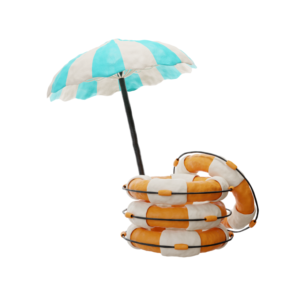 playa paraguas con boya 3d ilustración png