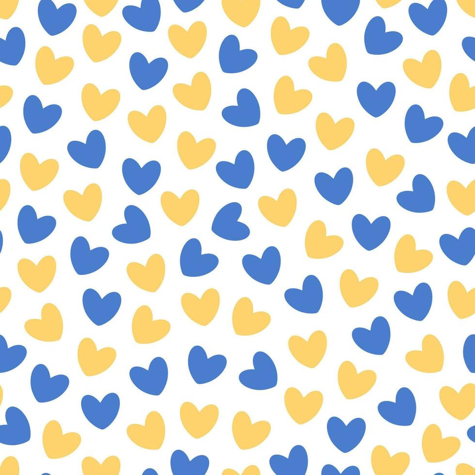 Hearts seamless pattern in Ukraine flag colors. Blue and yellow hearts. Texture for wallpaper, textile, fabric, wrapping paper. vector