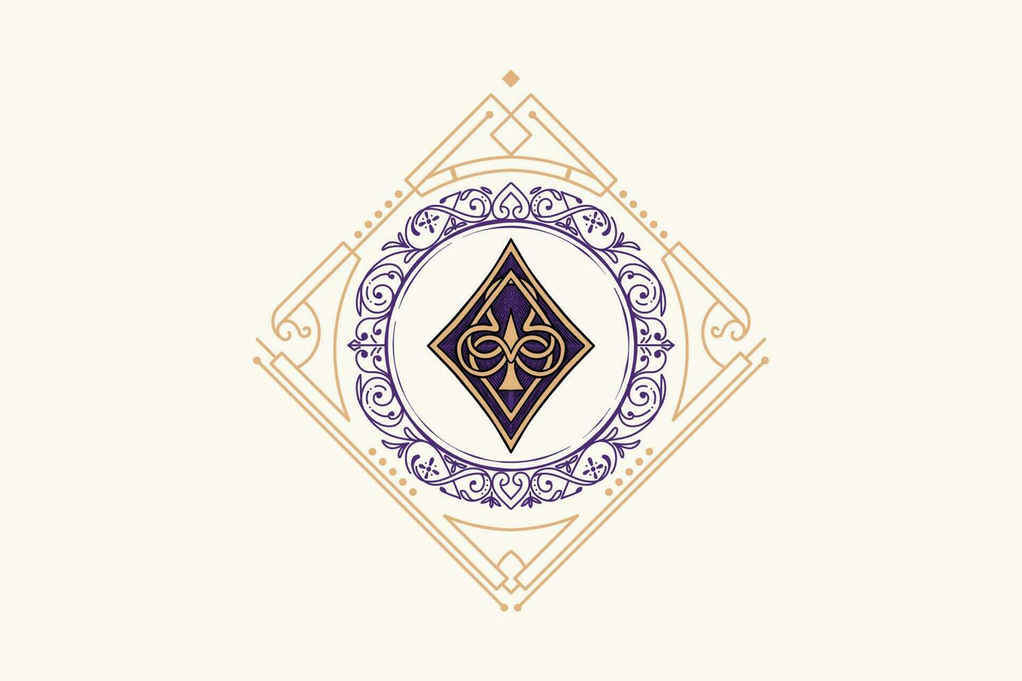 Poker Diamond Purple with vintage classic ornament for cards vector