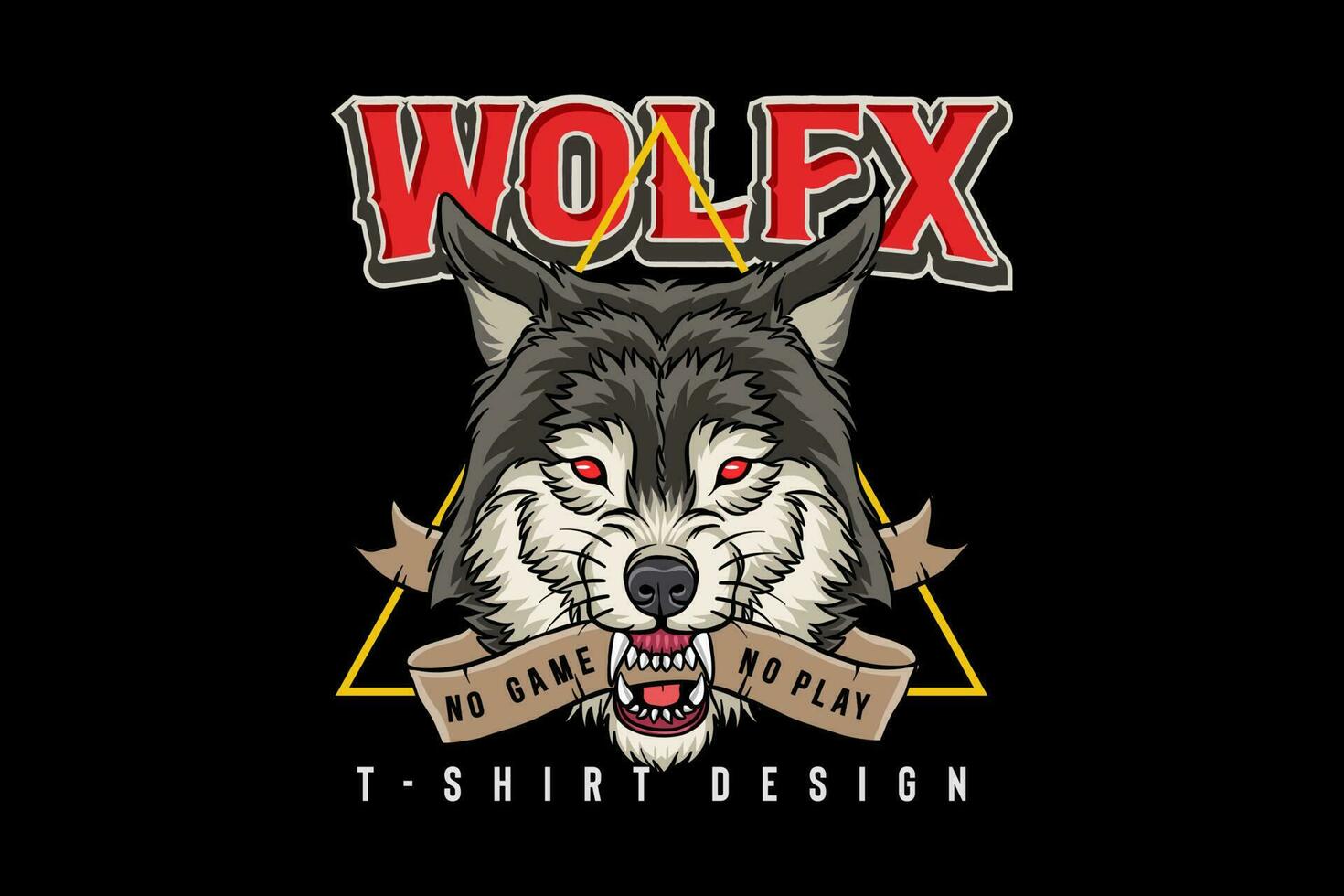 Vector wolf biting the ribbon angrily, design for t-shirt