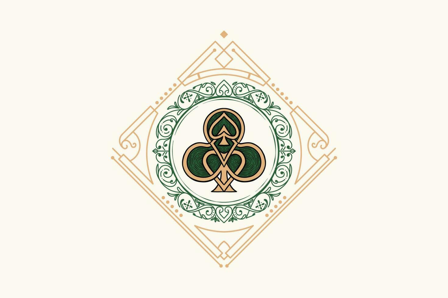 Poker Spade Green with vintage classic ornament vector
