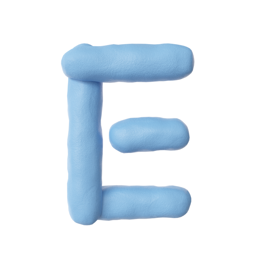 3d Blue clay alphabet letter e png