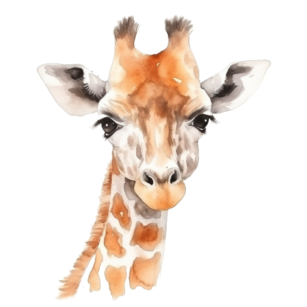 Cute Giraffe Head Watercolor Clipart Transparent Background File - png