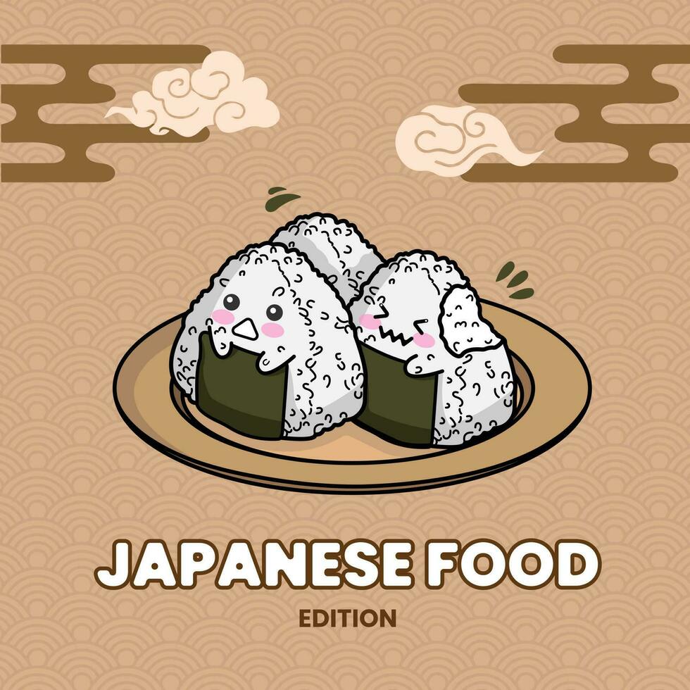 onigiri japonés comida mascota pegatina ilustración vector