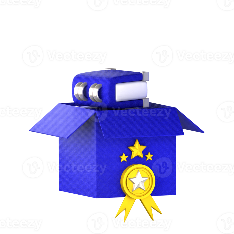 3d icon book in cardboard box with blue color png