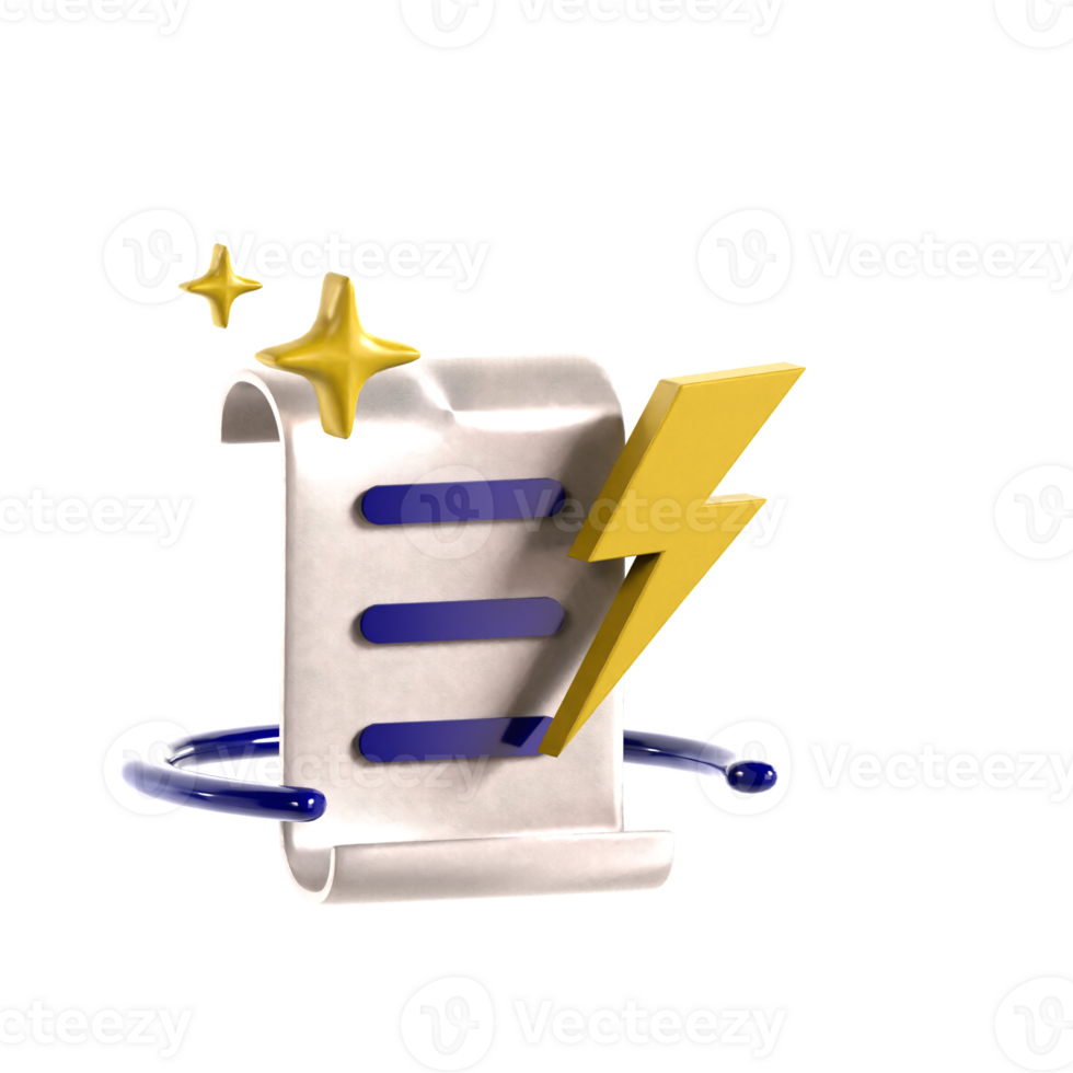 3d icon document with electric bolt png