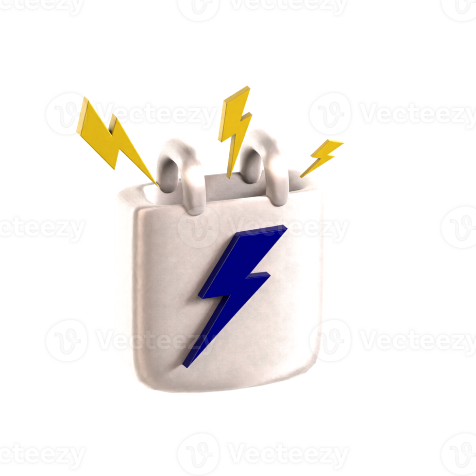 3d icon white pocket with electric bolt png