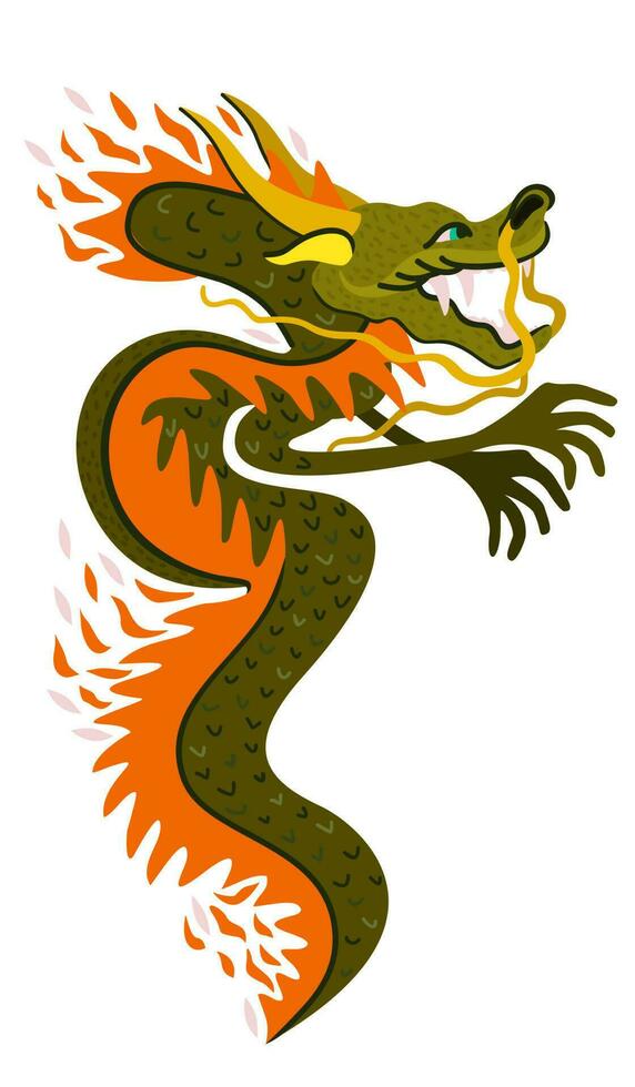 Vector isolated illustration of dragon on fire. Year of the dragon. Chinese New Year 2024.