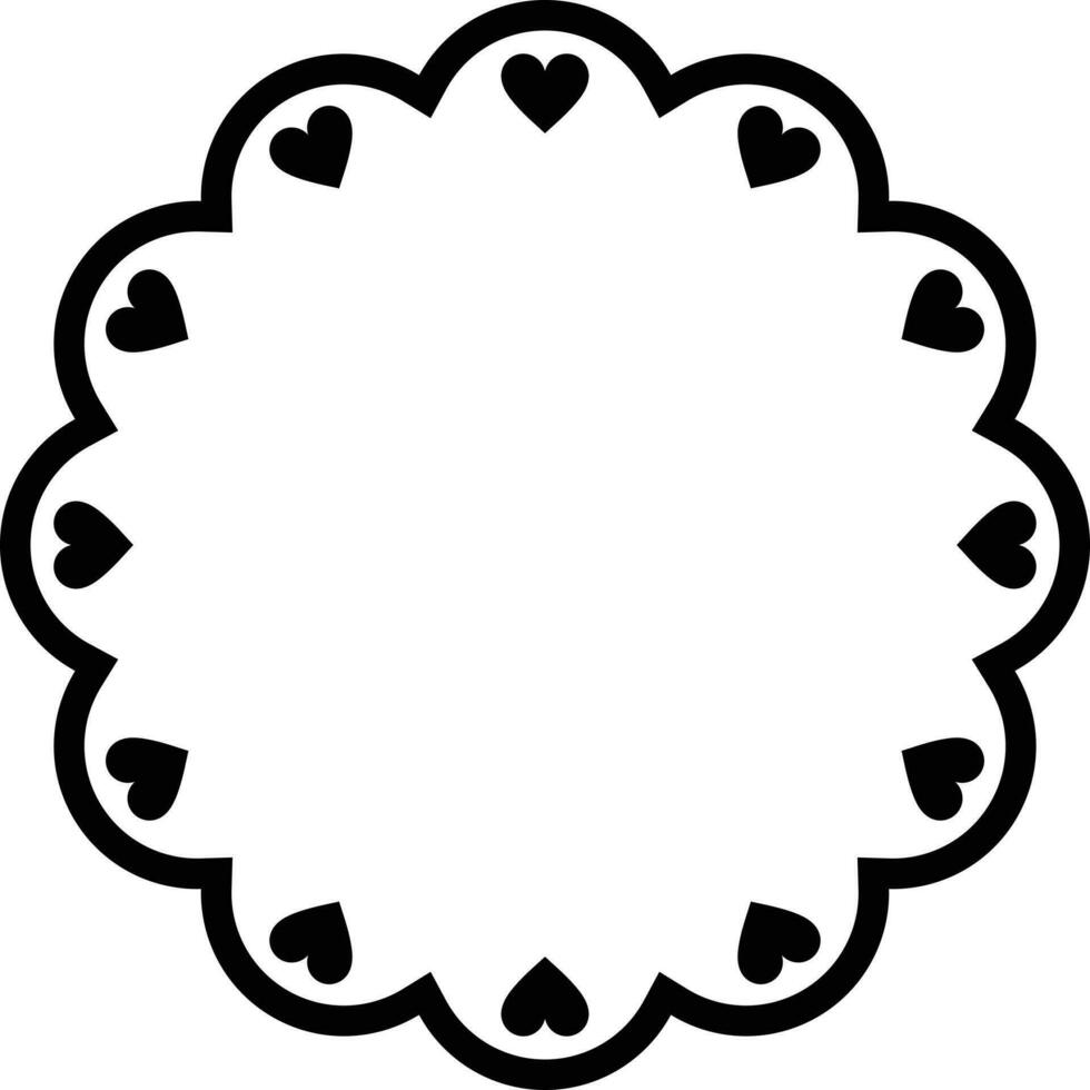 Scalloped frame circle with hearts. Scalloped edge round shape. Simple label sticker form . Vector illustration